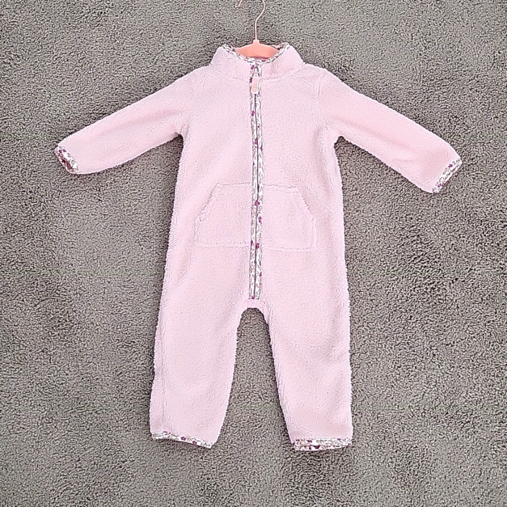 Carter's baby girl zip-up pink sherpa jumpsuit size 12 months